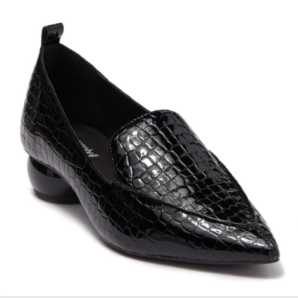 Jeffrey Campbell Black Patent Leather Croc Embossed Loafer Flats